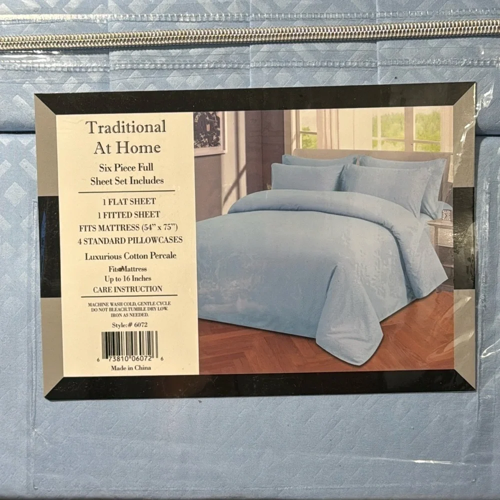 Traditional At Home 6pc Full Sheet Set Sky Blue Diamond embossed